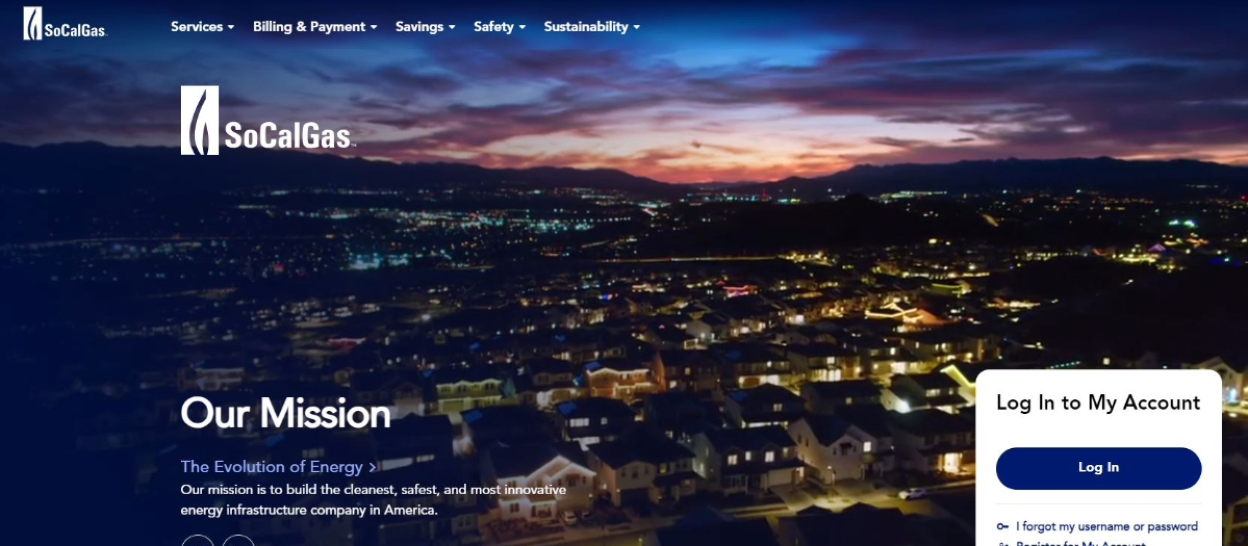 Image of SoCalGas' homepage for their website