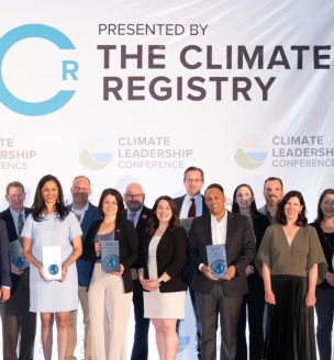 All of the award winners on stage at the climate leadership conference