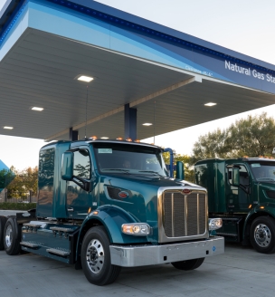 LCFS program with image showing natural gas trucks at a natural gas station