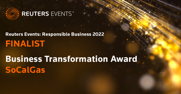 Image showing SoCalGas as a 2022 finalist for Reuters Events' Business Transformation Award