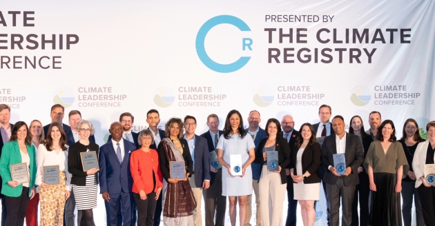 All of the award winners on stage at the climate leadership conference