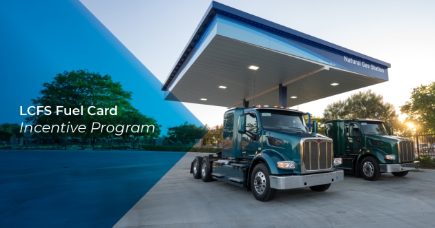 LCFS program with image showing natural gas trucks at a natural gas station